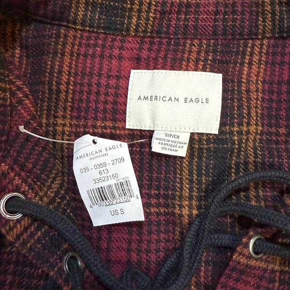 American Eagle Outfitters Plaid Lace-Up Top - Red and Black - Picture 3 of 3